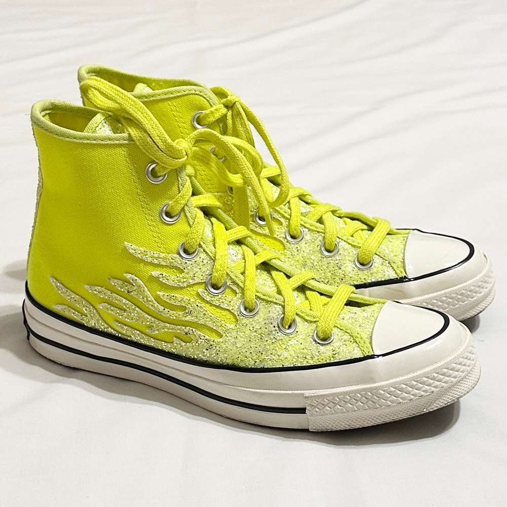 Converse Chuck Taylor 70 Glitter Flames Lemon Venom High-Top Sneakers - 7.5 Wmns